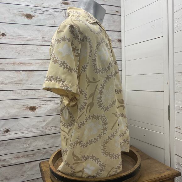 Roundy Bay Yellow Tan Mens Hawaiian Camp Aloha Shirt Casual Button Down Large L - Picture 6 of 7